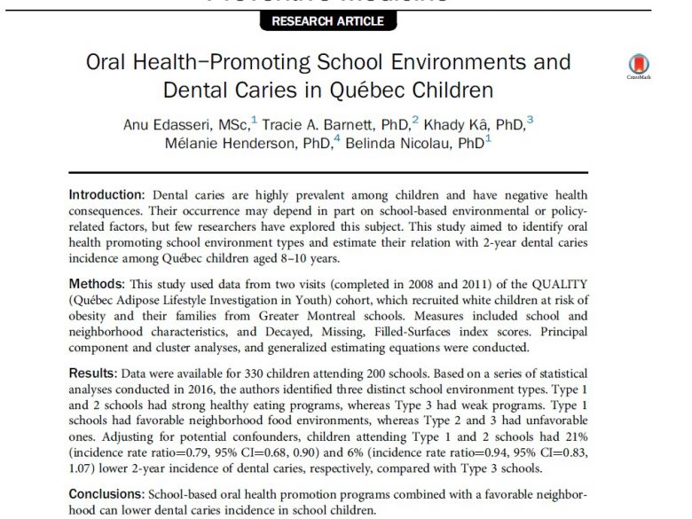 口腔健康促進學校環境與魁北克兒童齲齒