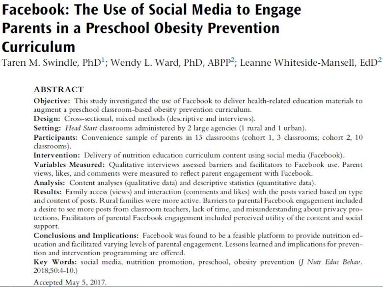 Facebook：利用社群媒體增進家長參與學齡前兒童肥胖預防課程