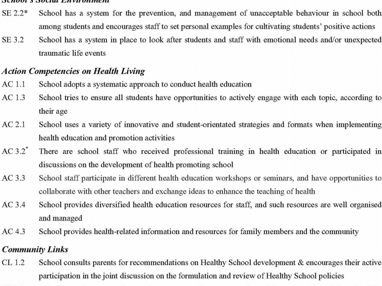 Effective health promoting school for better health of children and adolescents: indicators for success 健康促進學校有效改善兒童和青少年的健康：成功的指標